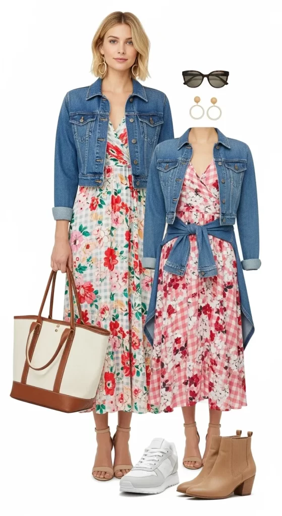 The Effortless Floral Midi and Denim Jacket Look The Effortless Floral Midi and Denim Jacket Look
