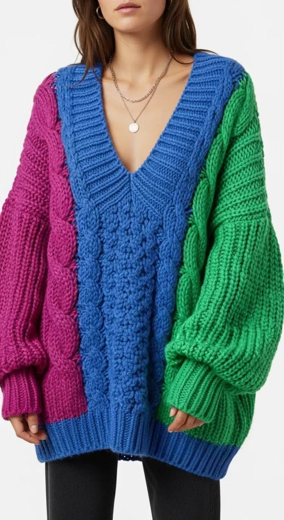 The Bold Color-Block Chunky Knit Sweater