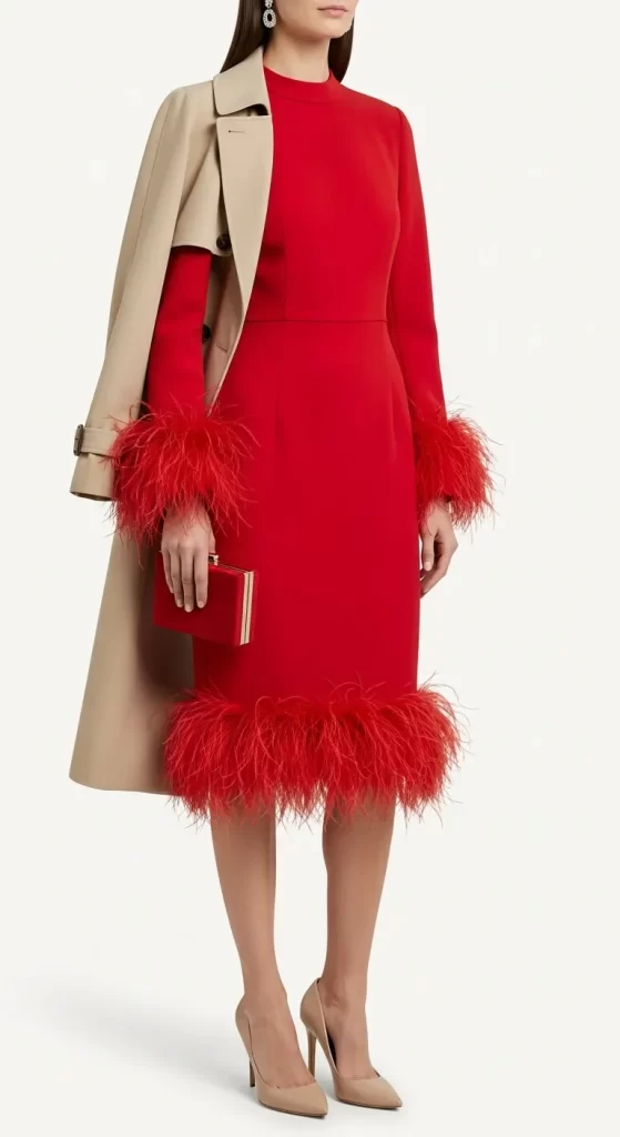 The Scarlet Feather-Trimmed Dress The Scarlet Feather-Trimmed Dress