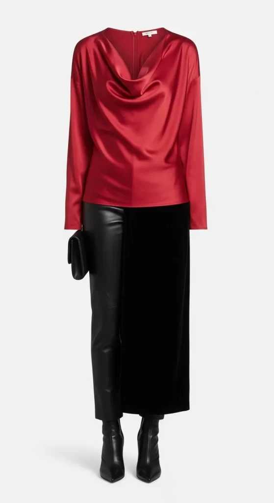 The Ruby Cowl Neck & Mixed Media Skirt The Ruby Cowl Neck & Mixed Media Skirt