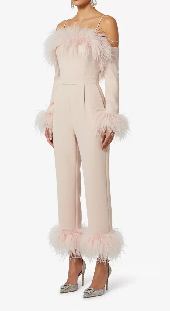 The Glamorous Feather-Trimmed Jumpsuit The Glamorous Feather-Trimmed Jumpsuit