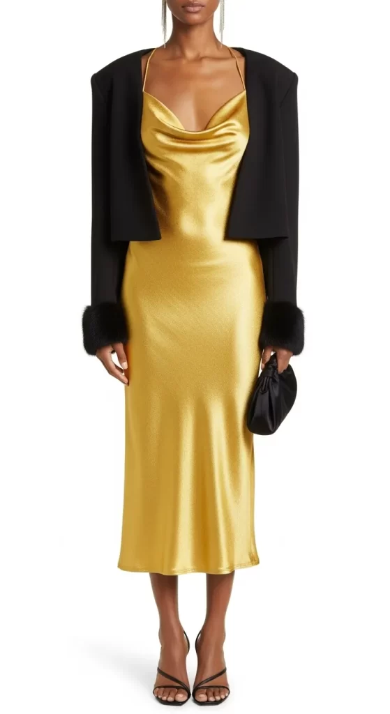 The Luxe Gold Slip & Cropped Blazer The Luxe Gold Slip & Cropped Blazer