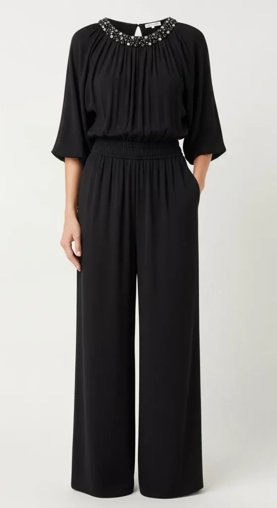 The Embellished-Neckline Wide-Leg Jumpsuit