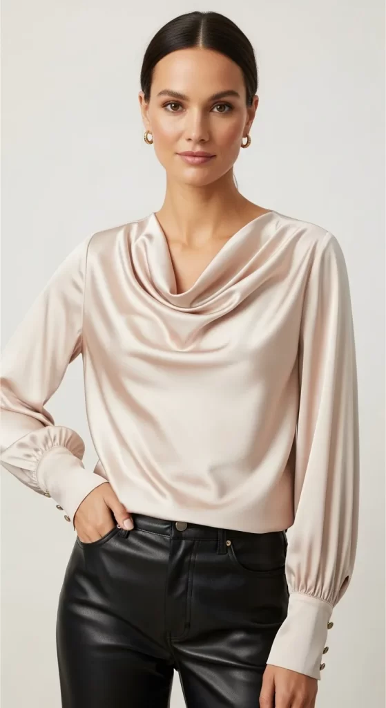 The Lustrous Satin Cowl-Neck Blouse