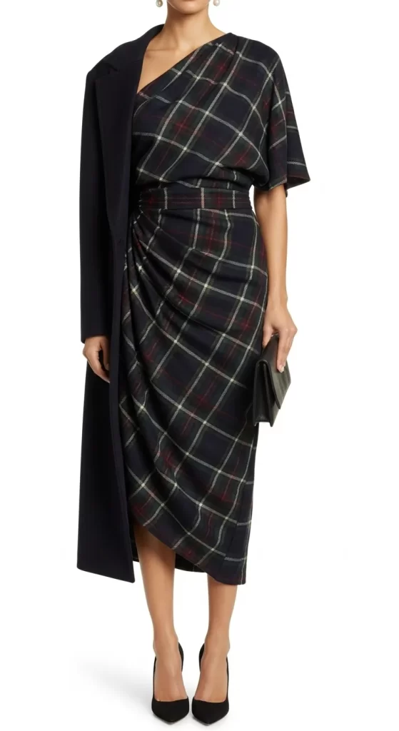 The Asymmetrical Tartan Draped Dress The Asymmetrical Tartan Draped Dress