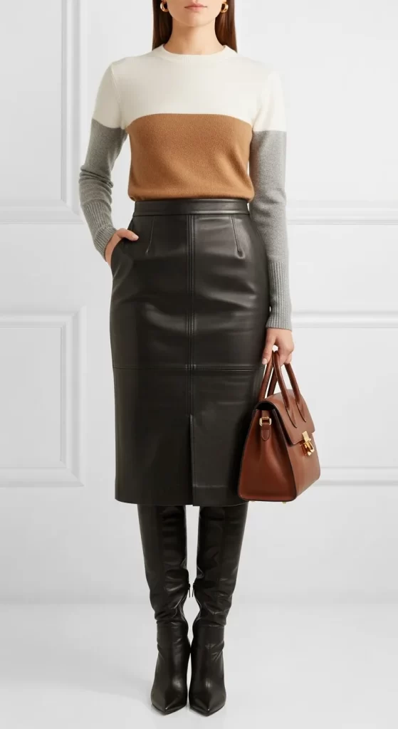 The Color-Block & Leather Combo The Color-Block & Leather Combo