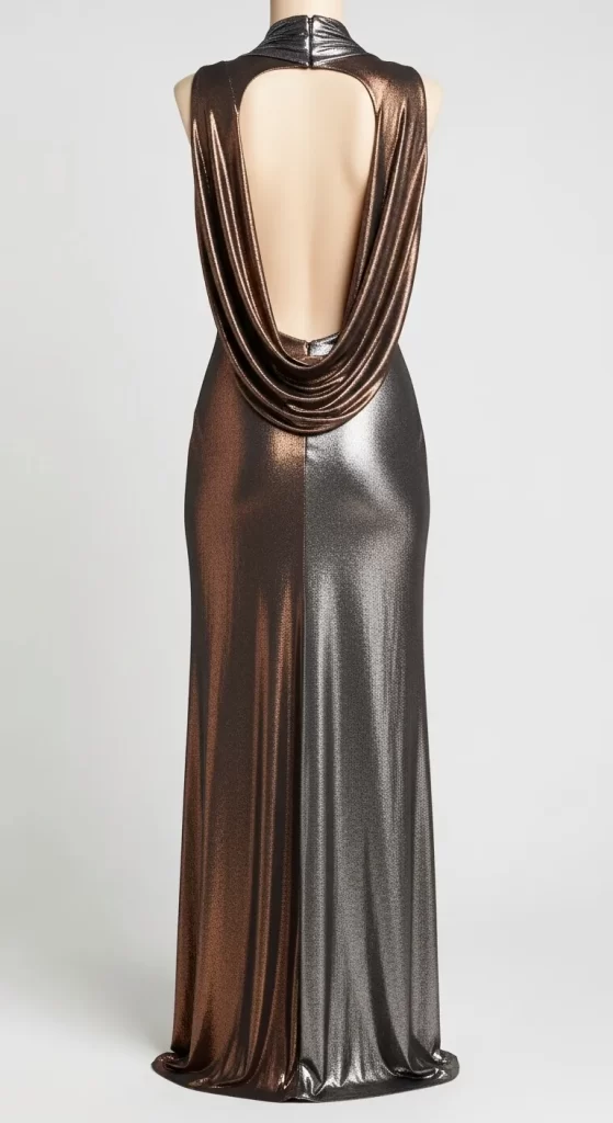  The Metallic Draped-Back Column Gown