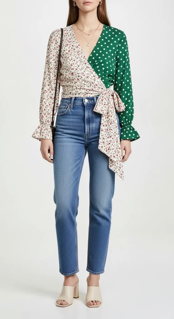 The Mixed-Print Wrap Blouse The Mixed-Print Wrap Blouse