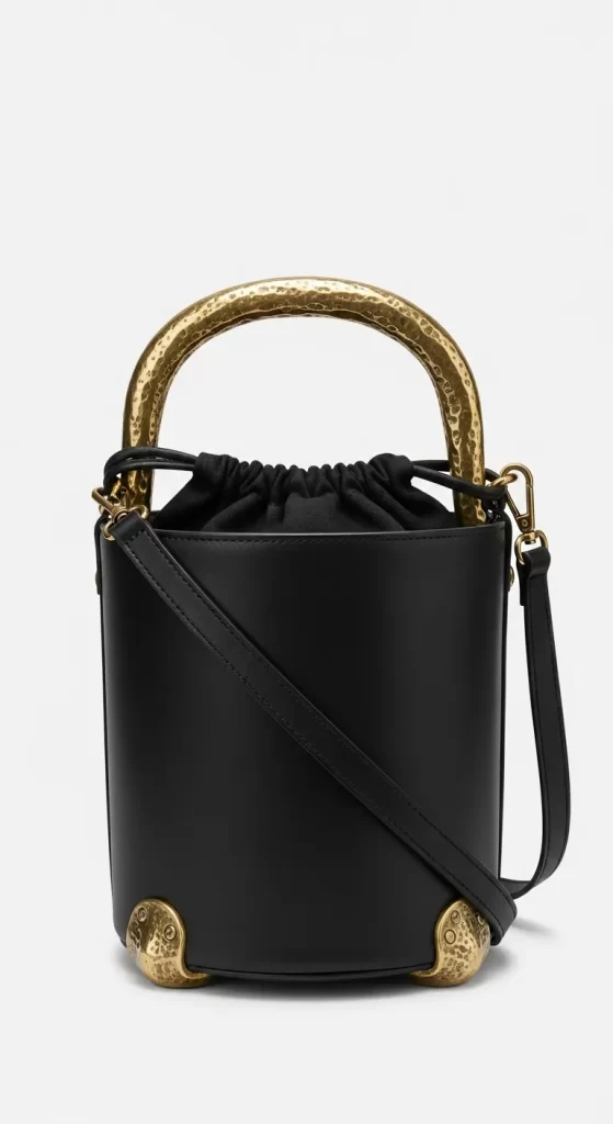 The Sculpted Metal Handle Bucket Bag The Sculpted Metal Handle Bucket Bag