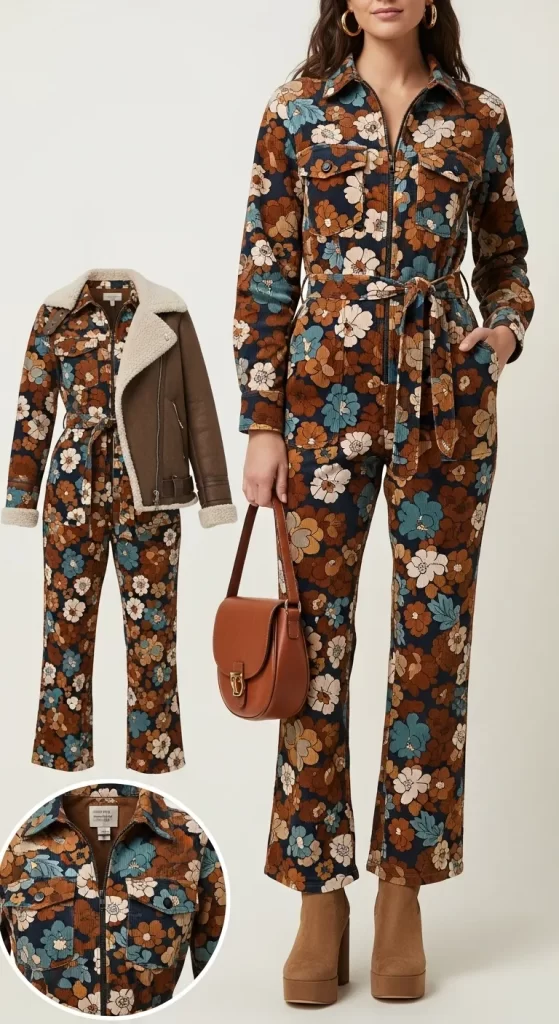 The Retro Floral Corduroy Jumpsuit The Retro Floral Corduroy Jumpsuit