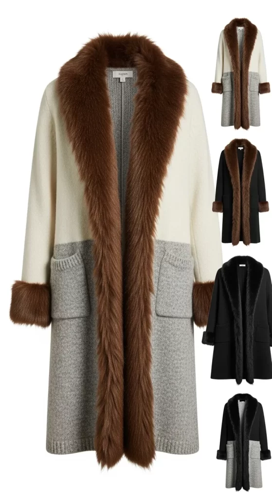 The Faux Fur Trimmed Long Cardigan