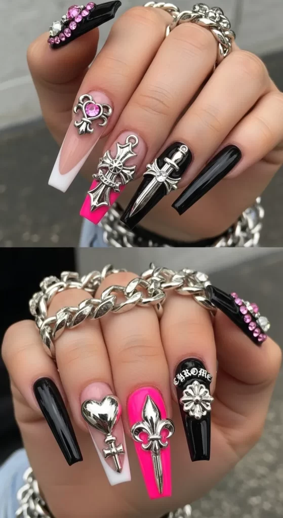 Gothic Silver & Pink Charms