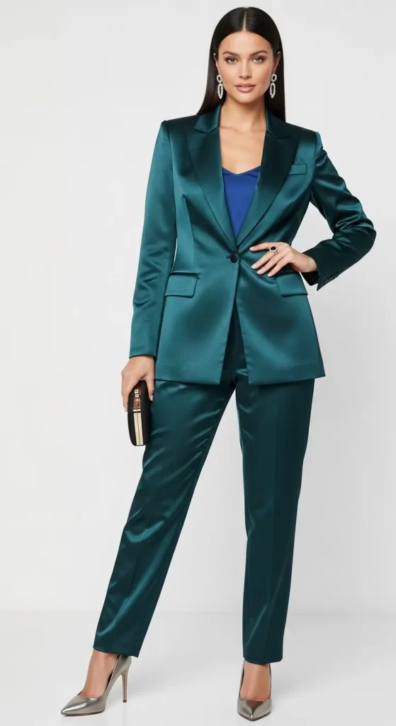 The Jewel-Tone Satin Suit