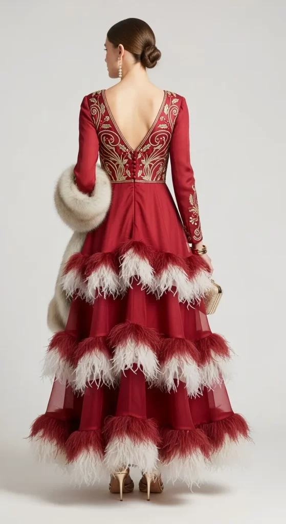 The Crimson & Gold Feather Gown The Crimson & Gold Feather Gown