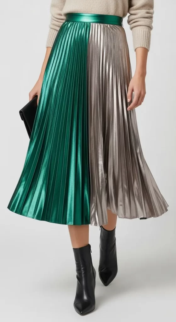 The Two-Tone Metallic Pleated Skirt The Two-Tone Metallic Pleated Skirt