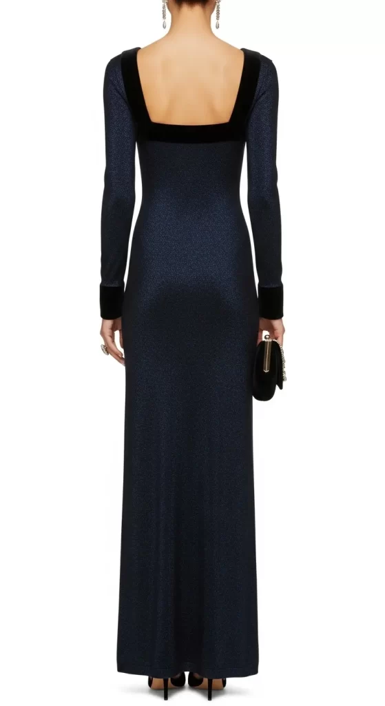 The Midnight Shimmer Velvet-Trim Gown The Midnight Shimmer Velvet-Trim Gown