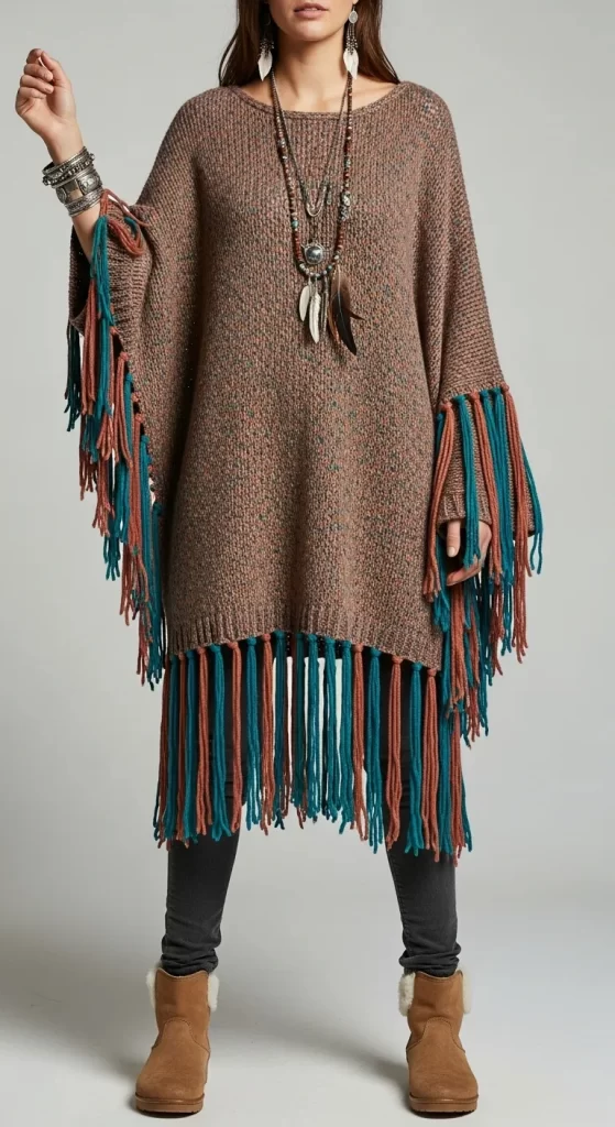 The Earthtone Fringe Poncho Dress The Earthtone Fringe Poncho Dress