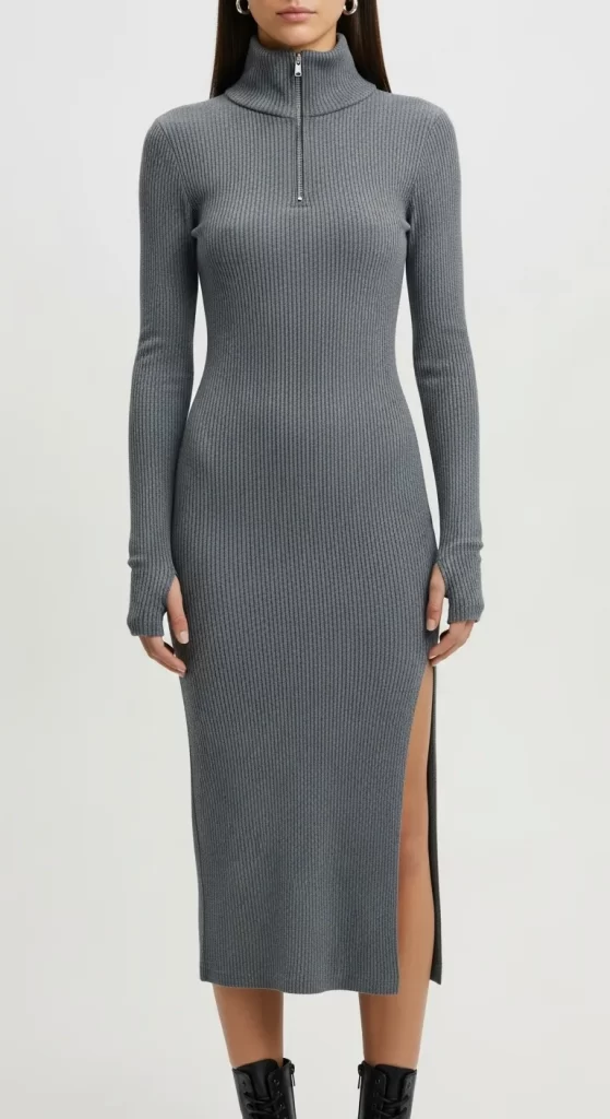 The Slate Ribbed Zip-Neck Midi The Slate Ribbed Zip-Neck Midi