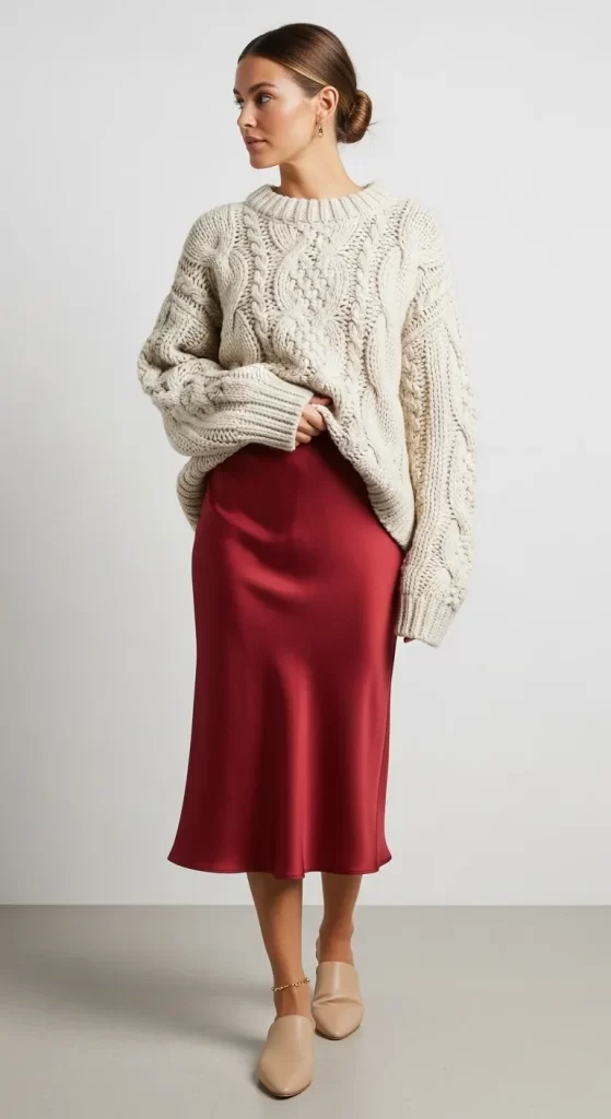 The Cable Knit and Satin Mix The Cable Knit and Satin Mix