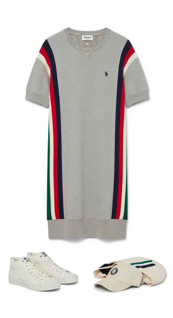 The Varsity Stripe Sweatshirt Dress The Varsity Stripe Sweatshirt Dress