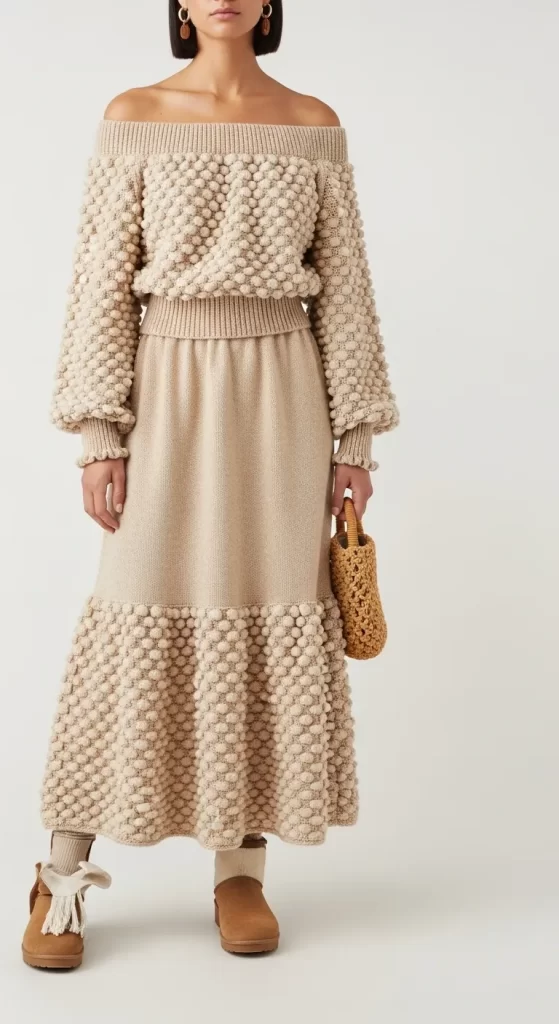 The Popcorn-Knit Off-Shoulder Maxi The Popcorn-Knit Off-Shoulder Maxi