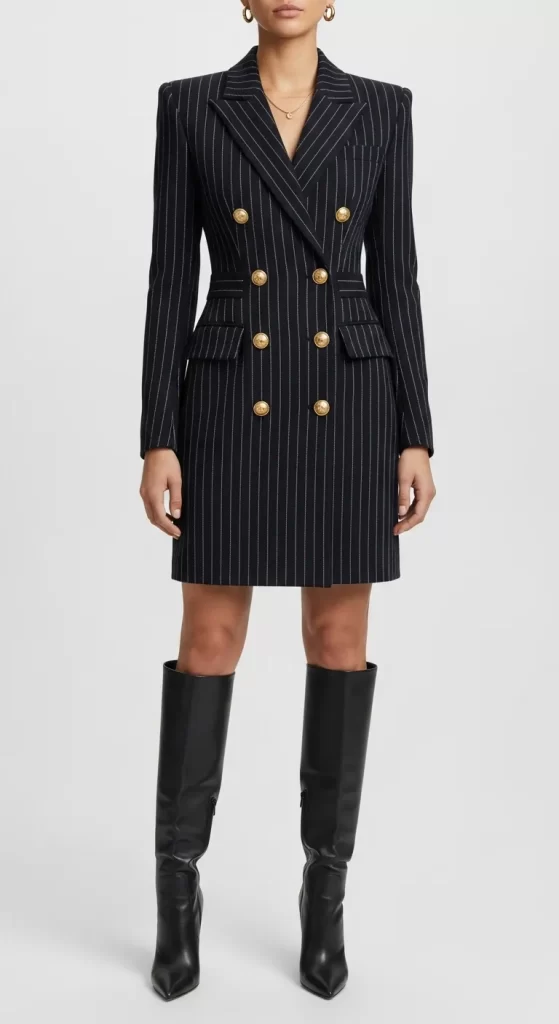 The Pinstripe Power Blazer Dress The Pinstripe Power Blazer Dress